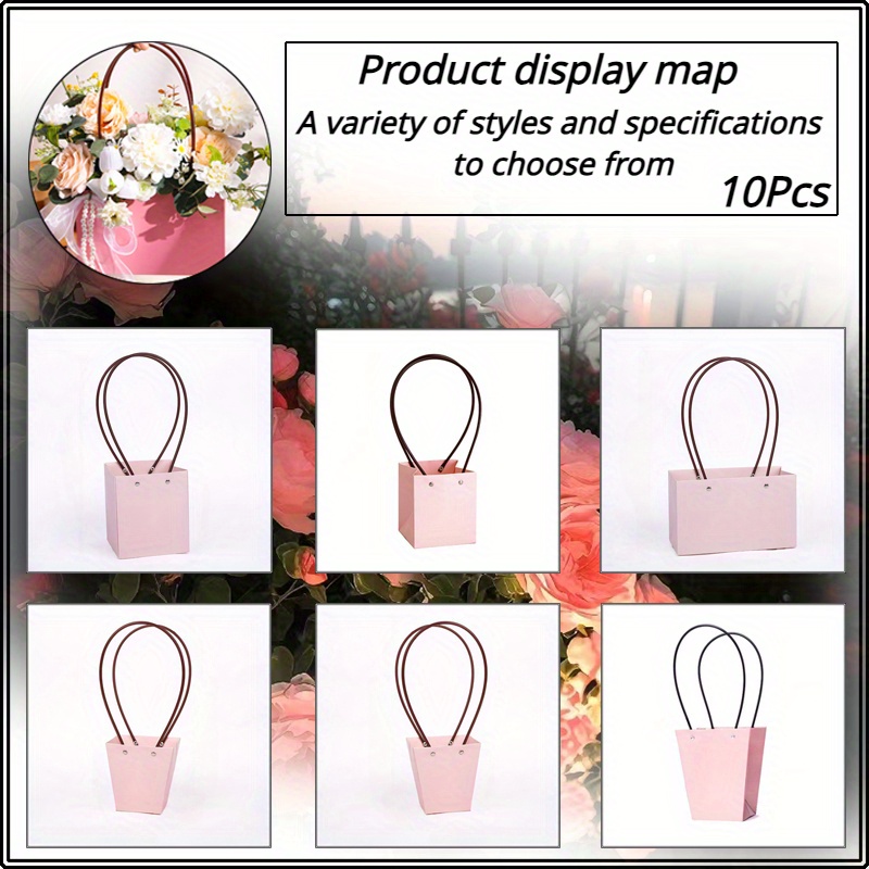 

10pcs Pink Floral Gift Bags - Waterproof Paper Tote For Valentine's, Mother's Day & Birthdays - Thickened Bouquet Packaging With Theme