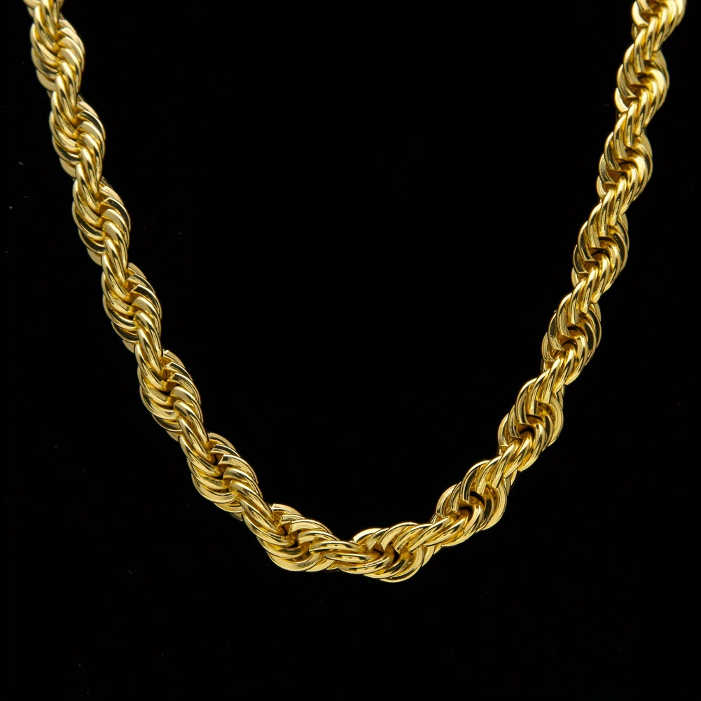 

Twisted Rope Chain Necklace, Unisex Hip Hop Fashion, Simple Style, Gold-tone, 30.7 Inch Length