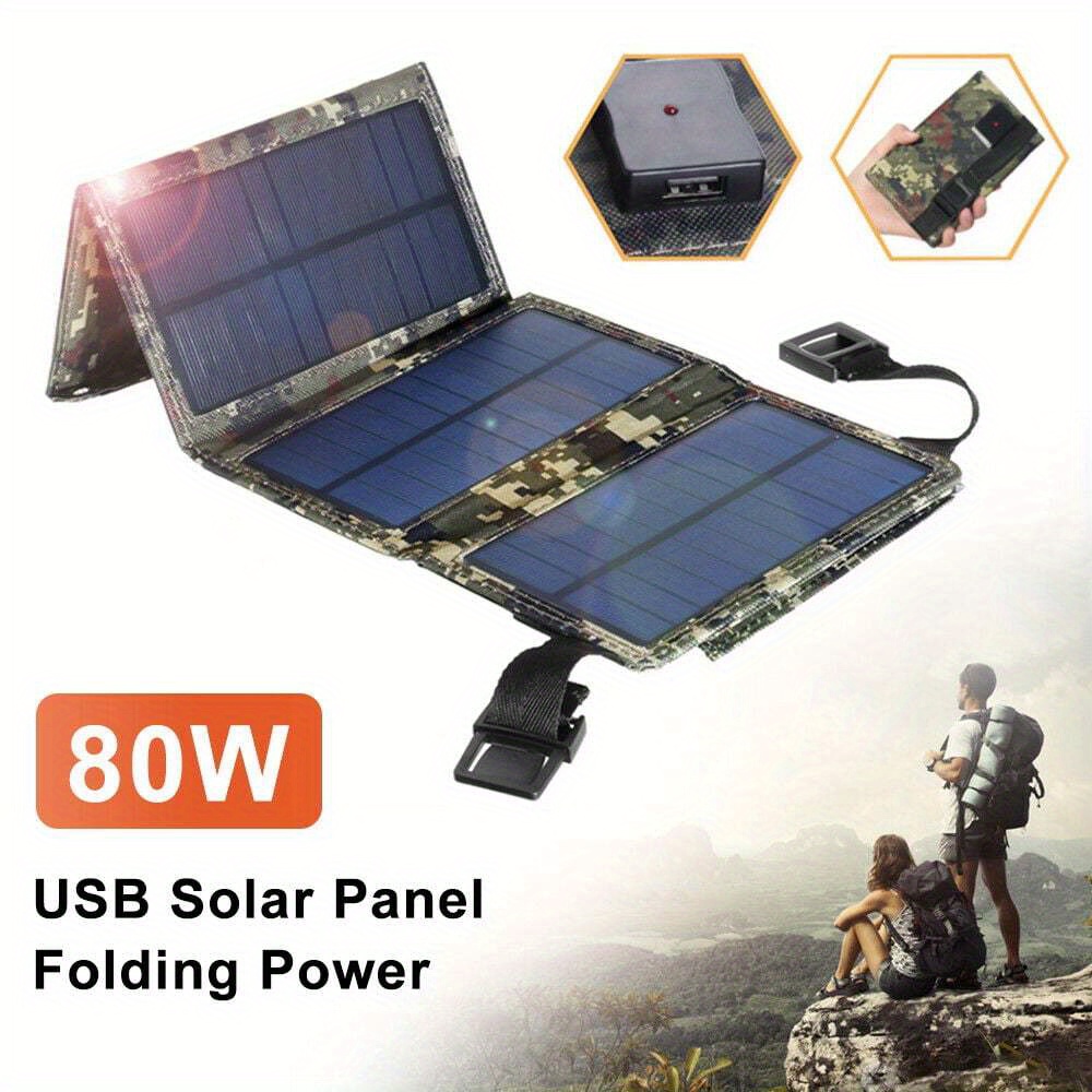 

80w Usb Solar Panel Folding Power Bank Outdoor Camping Hiking Phone Charger