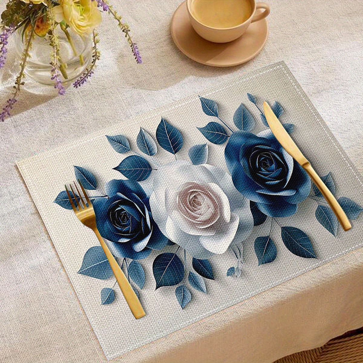 

4pcs Set Elegant Linen Placemats - Modern, Heat-resistant & Machine Washable Table Mats With Unique For Dining & Kitchen