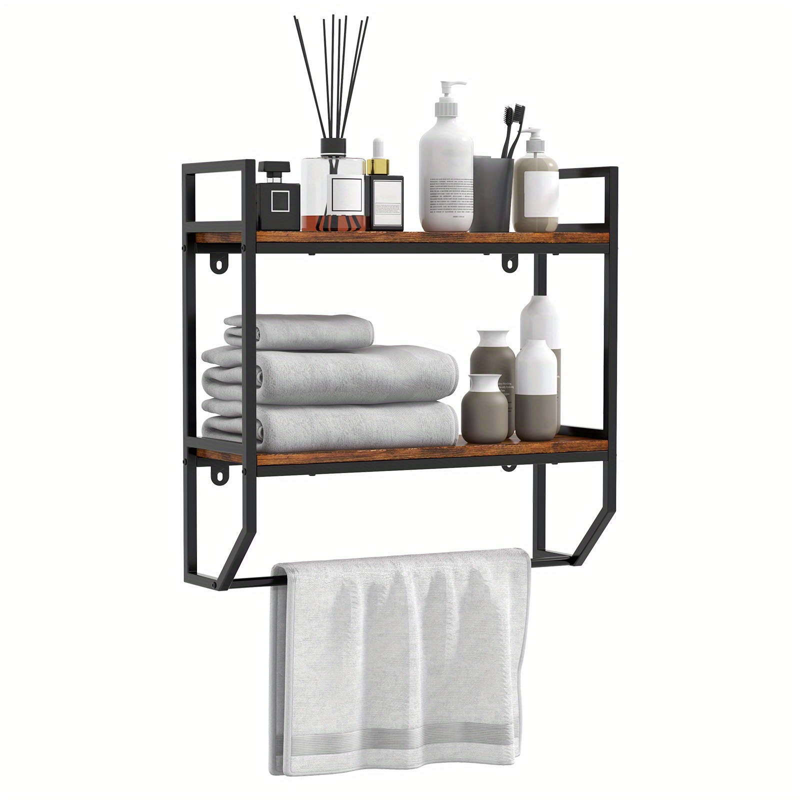 

Multigot Wall Mounted Bathroom Shelf Industrial 2-tier Storage Rack W/ Towel Bar Kitchen