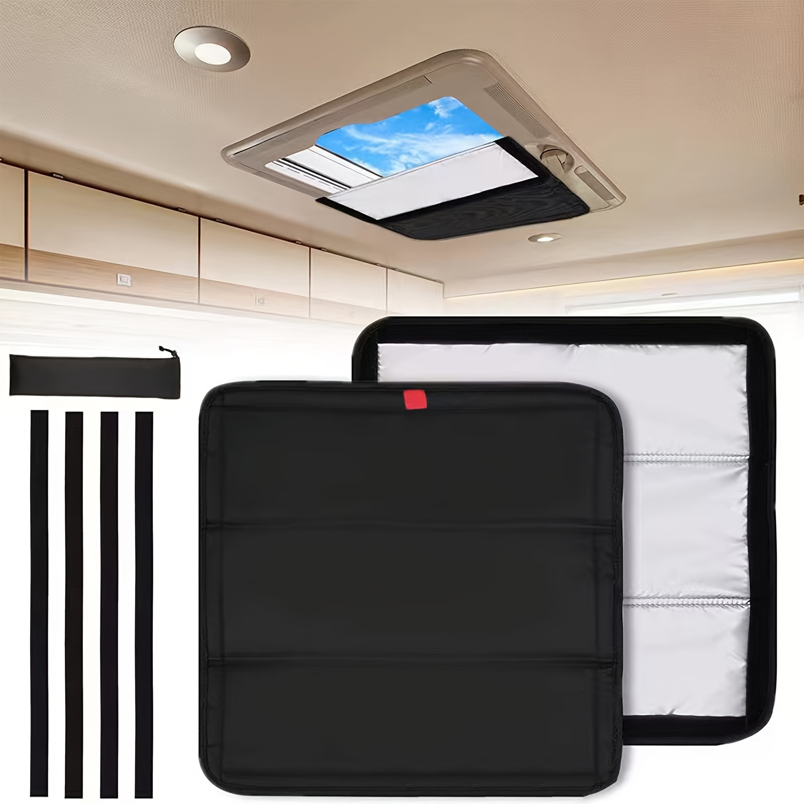 

Rv Sky Curtain Sunshade - Blackout Blocking Air Change Window Cover For Camping Trailer, Polyester Privacy Fan Cover With Paste Style, Interior & Exterior Use