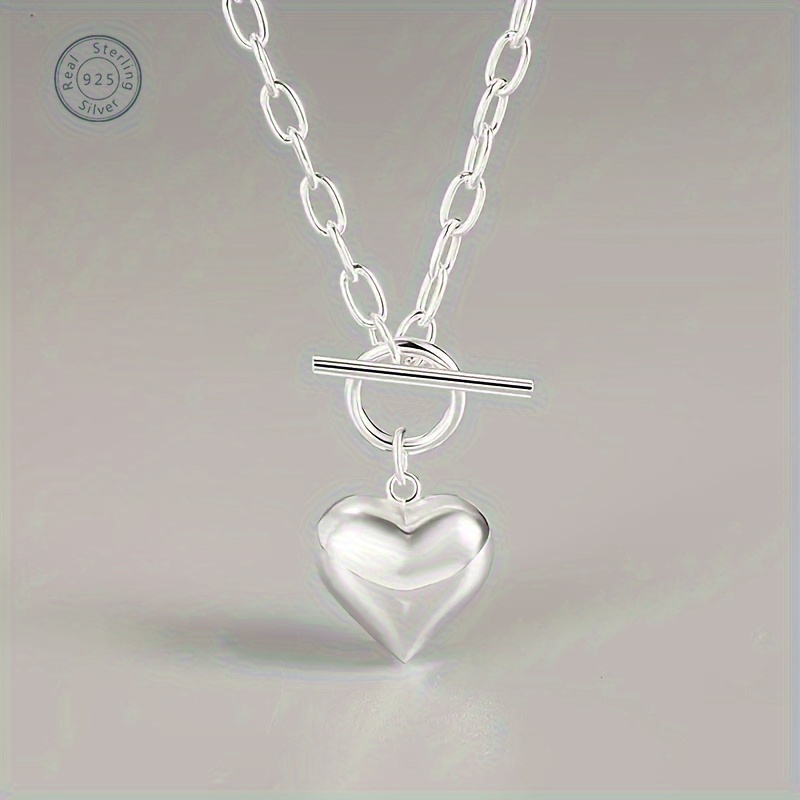 

925 Sterling Silver Heart-shaped Pendant Necklace, Simple Collarbone Chain Elegant Women's Jewelry