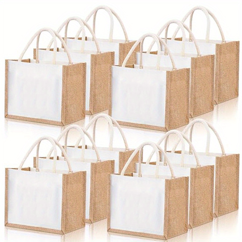 

6-piece Mini Burlap Tote Bags With Handles - Waterproof, Reusable Jute Canvas Gift Bags For Weddings, Beach, Bridesmaid Party Favors & Bento Lunch Boxes