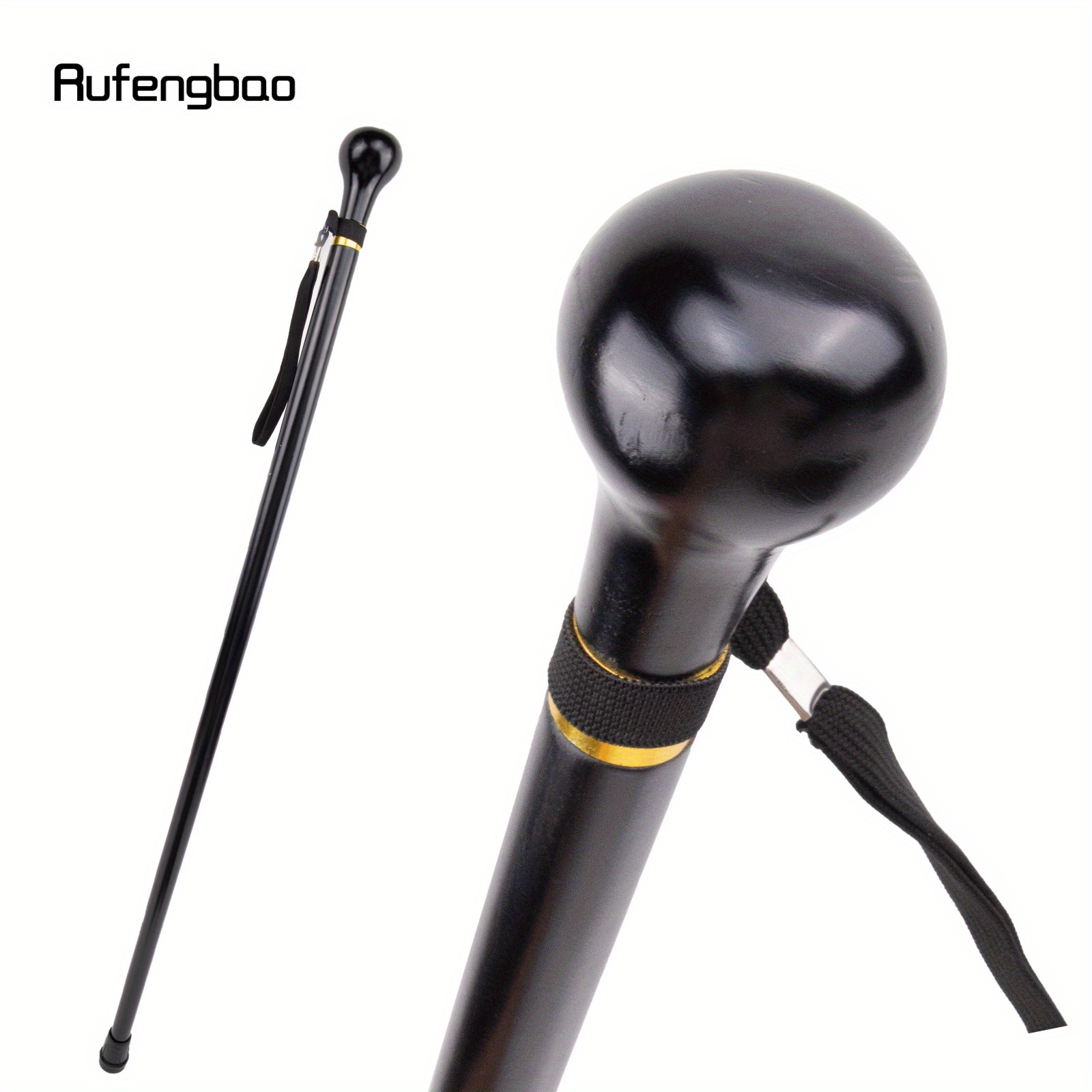 

Elegant Black Round Wooden Walking Stick: Traditional Fashion, 95cm, Perfect For Parties And Festivals