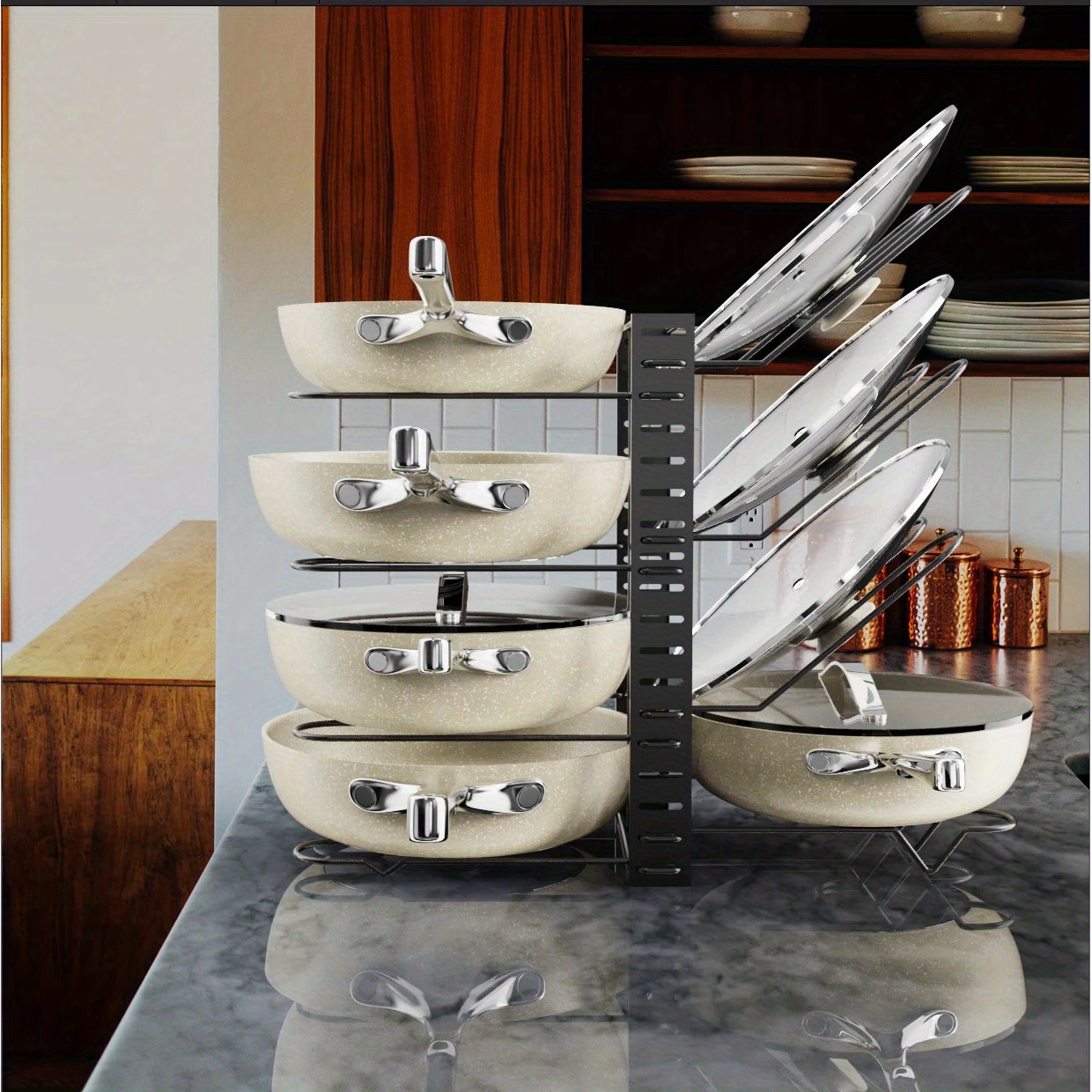 

Pots And Pans Rack Under Cabinet, Pots And Lids Storage, Kitchen Cookware Sets Organizers And Storage, Adjustable Pan Rack Organizer