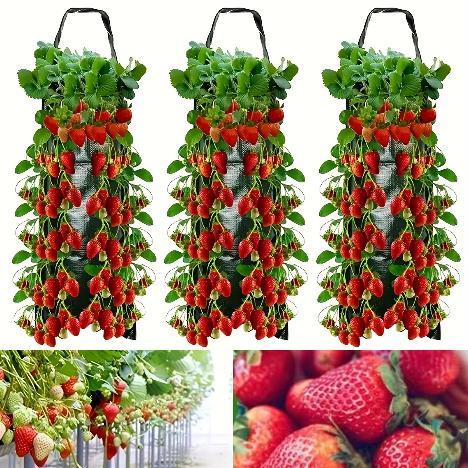 

3pcs Premium Hanging Strawberry Planting Bag Set - 8-hole Design For Vegetables - Space-saving Vertical Tomato And Pepper Grow Bag For Garden, Patio, Balcony, For Winter