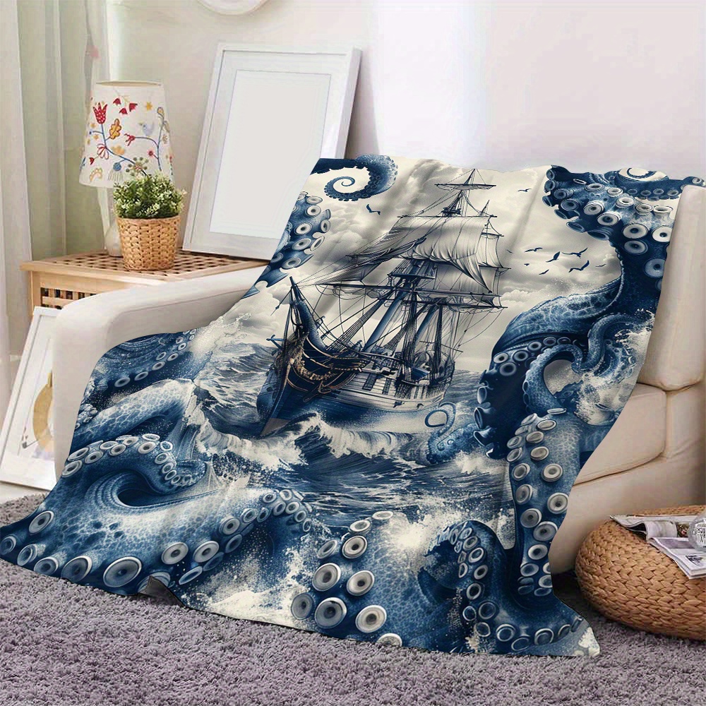 

Nautical Octopus Blanket: Digital Print On Soft Fleece, Suitable For All Seasons