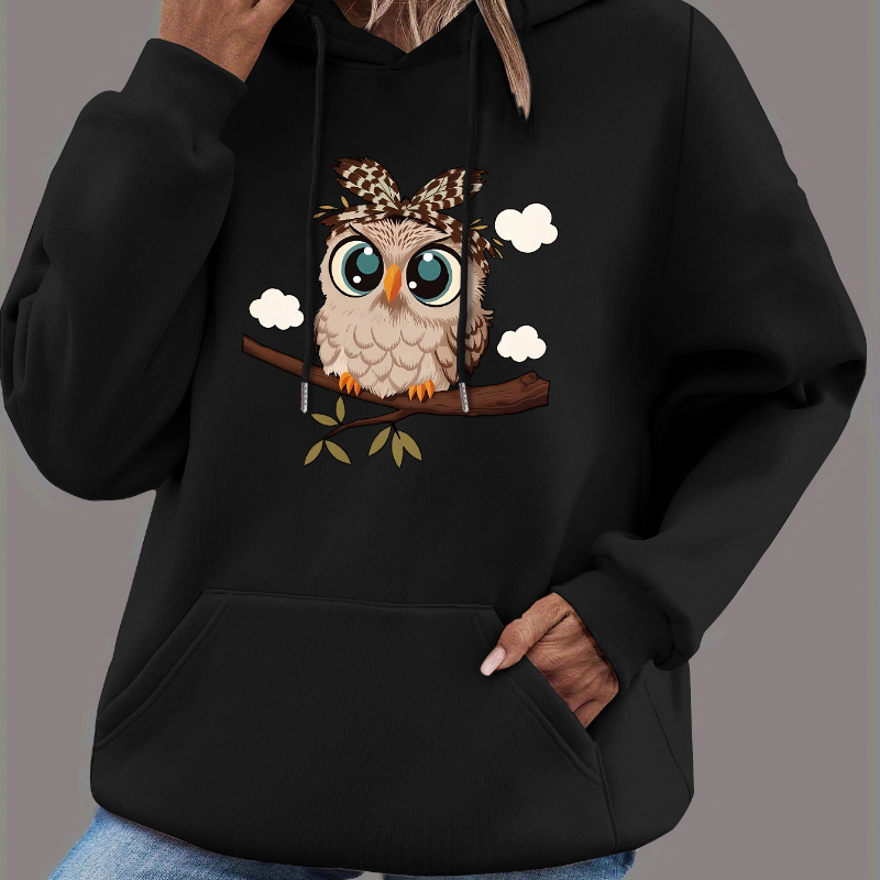 

Women's Owl Print Hoodie - Casual & Stylish Pullover With Kangaroo Pocket, Long Sleeve, Polyester , Machine Washable - Fall/winter