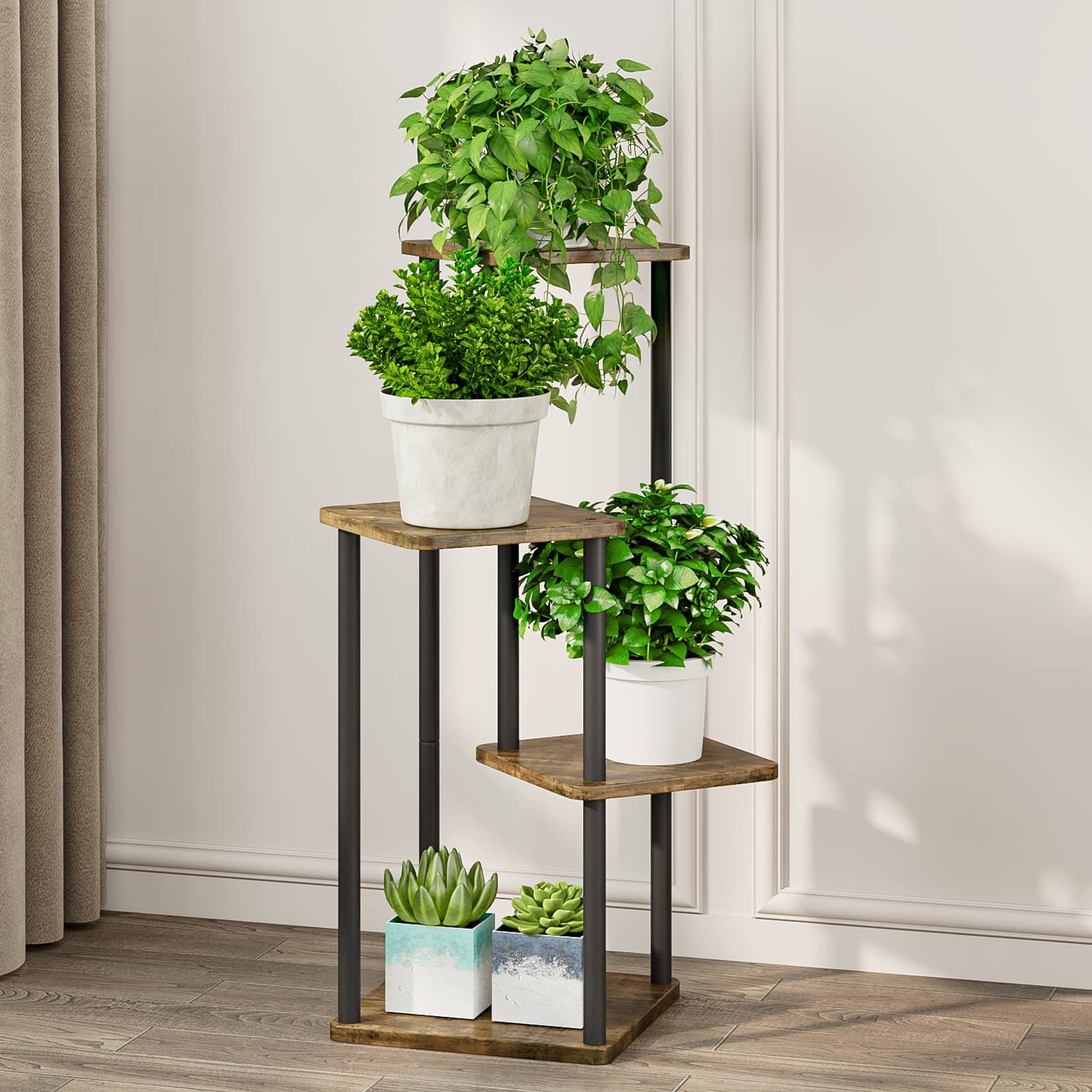 

Plant Stand 4 Tier Indoor Metal Flower Shelf For Multiple Plants Corner Tall Flower Holders For Patio Room Balcony Bedroom, Black