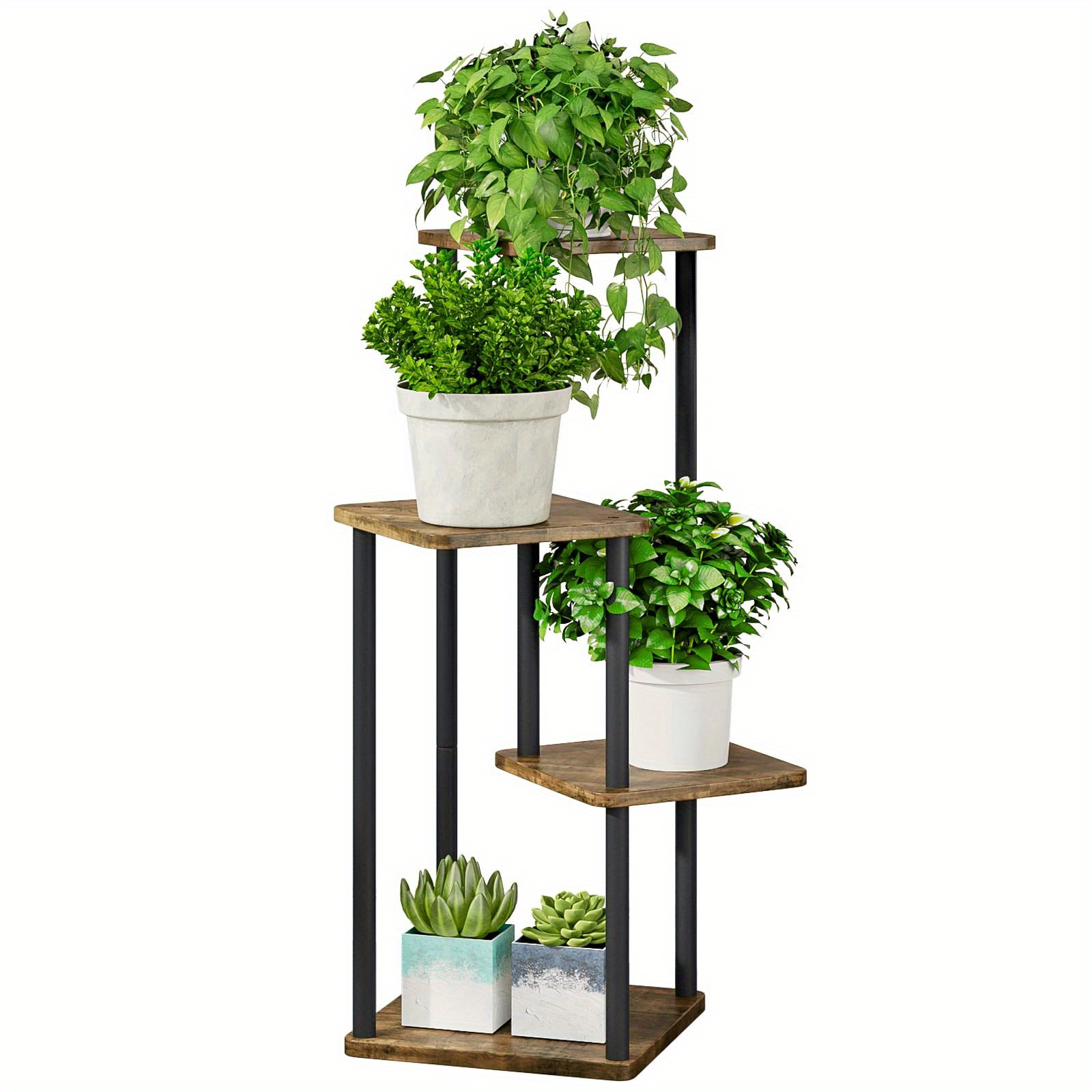 TEMU Plant Stand 4 Tier Indoor Metal Flower Shelf For Multiple Plants Corner Tall Flower Holders For Patio Room Balcony Bedroom, Black