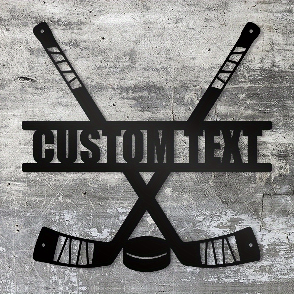 

1pc Adjustable Contemporary Hockey Metal Wall Art With Personalized Name, Wall Hanging Iron Decor For Living Room, Custom Gift