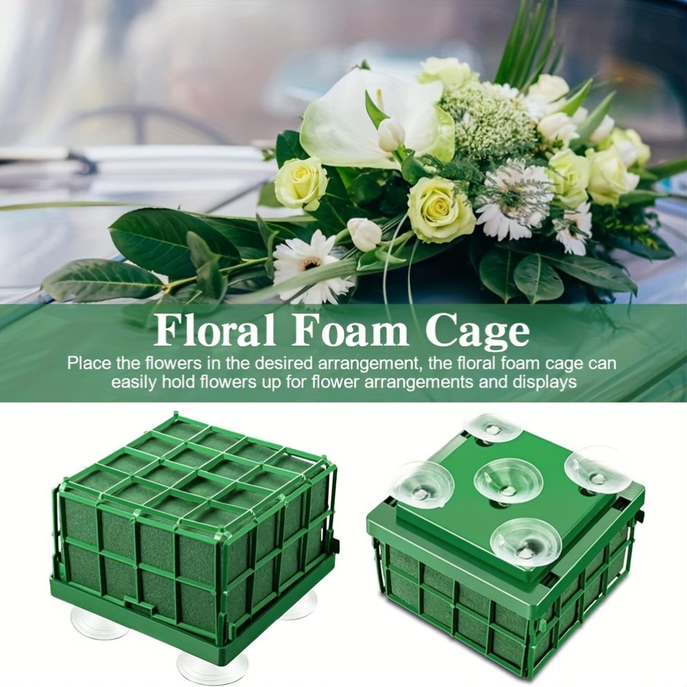 

1pc Floral Foam Cage With Suction Cups For Wedding Car Decoration – Green Plastic Cage For Diy Flower Arrangements And Displays