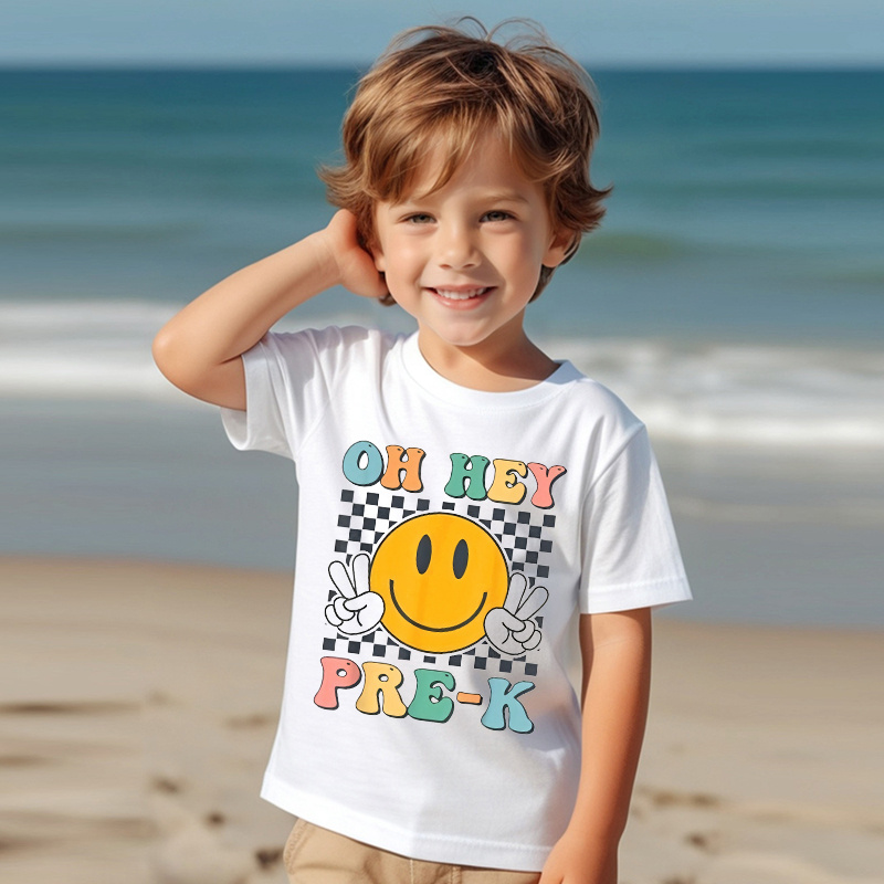 

Cute Cartoon " Pre-k" Print T-shirt- Engaging Visuals, Casual Short Sleeve T-shirts For Boys - Cool, Lightweight And Comfy Summer Clothes!