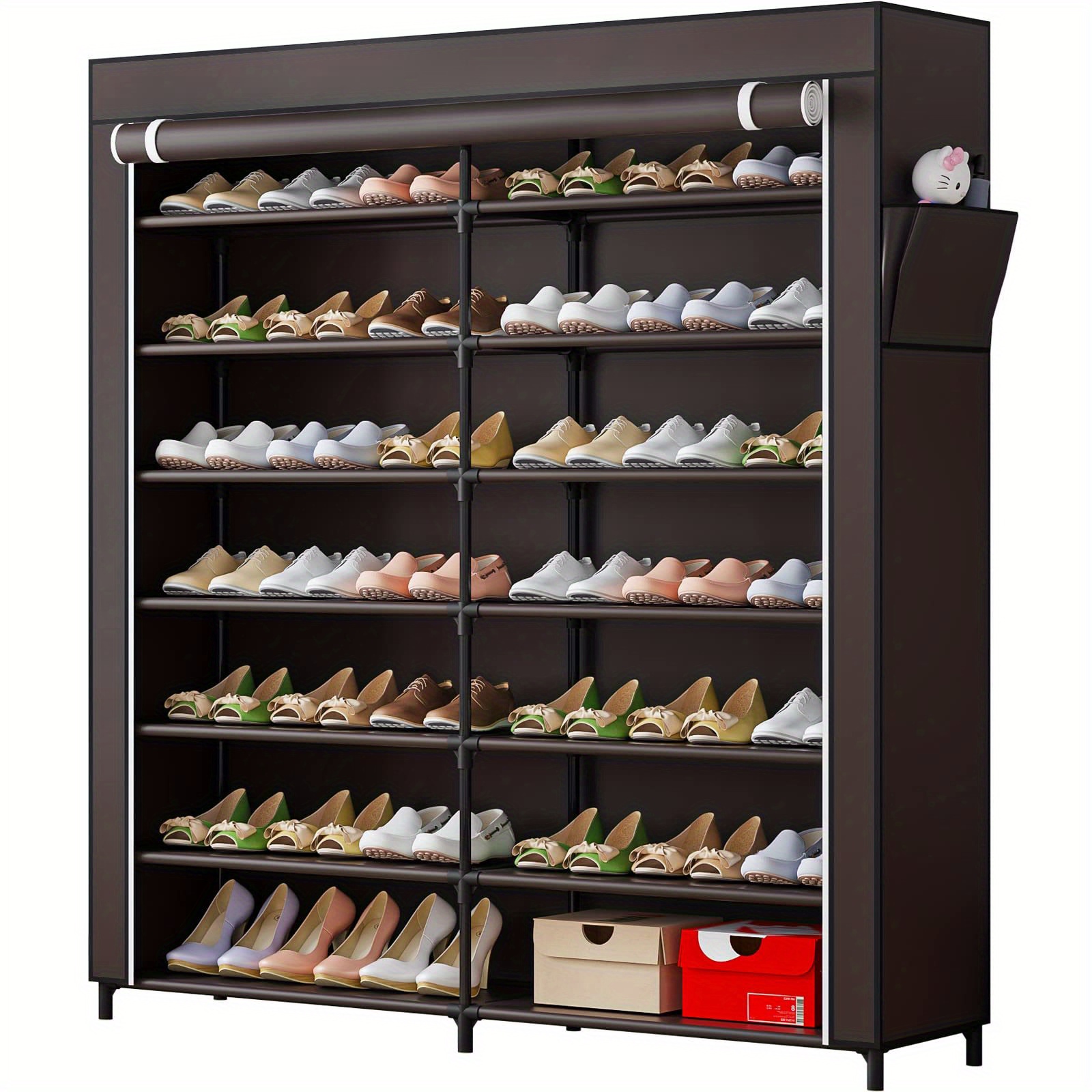 shoe rack 7 tier storage organizer 42 pairs portable double row with dustproof cover non woven shoe storage cabinet
