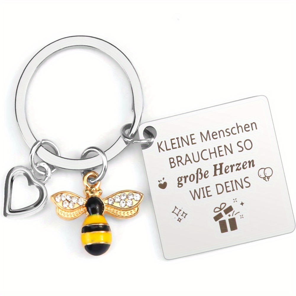Rhinestone Kleine Stainless Steel Keychain German Thank You Key Ring