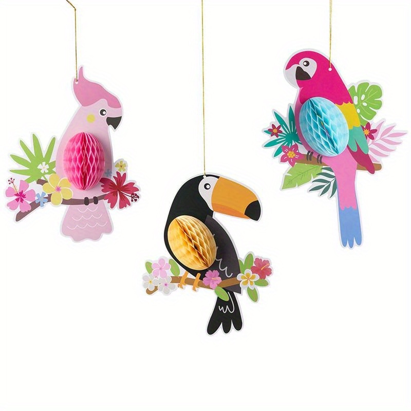 

3pcs Hanging Paper Party Decoration Honeycomb Parrots For Beach Pool Birthday Supplies