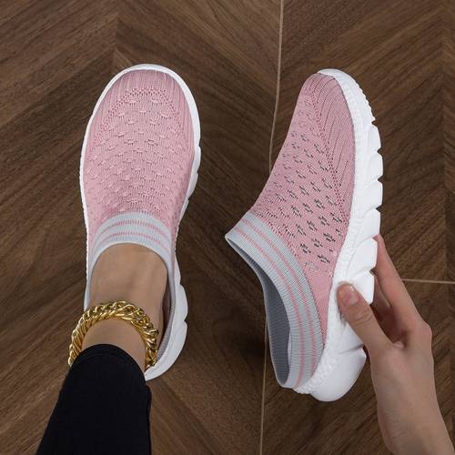 womens platform slip on clogs knitted soft shoes half drag breathable