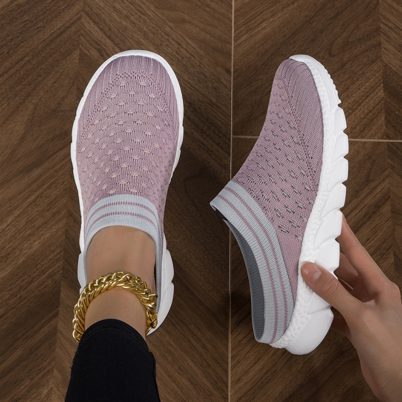 Women&#39;s Platform Slip On Clogs, Knitted Soft Sole Walking Comfort Shoes, Half Drag Breathable Daily Wear