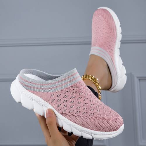 womens platform slip on clogs knitted soft shoes half drag breathable