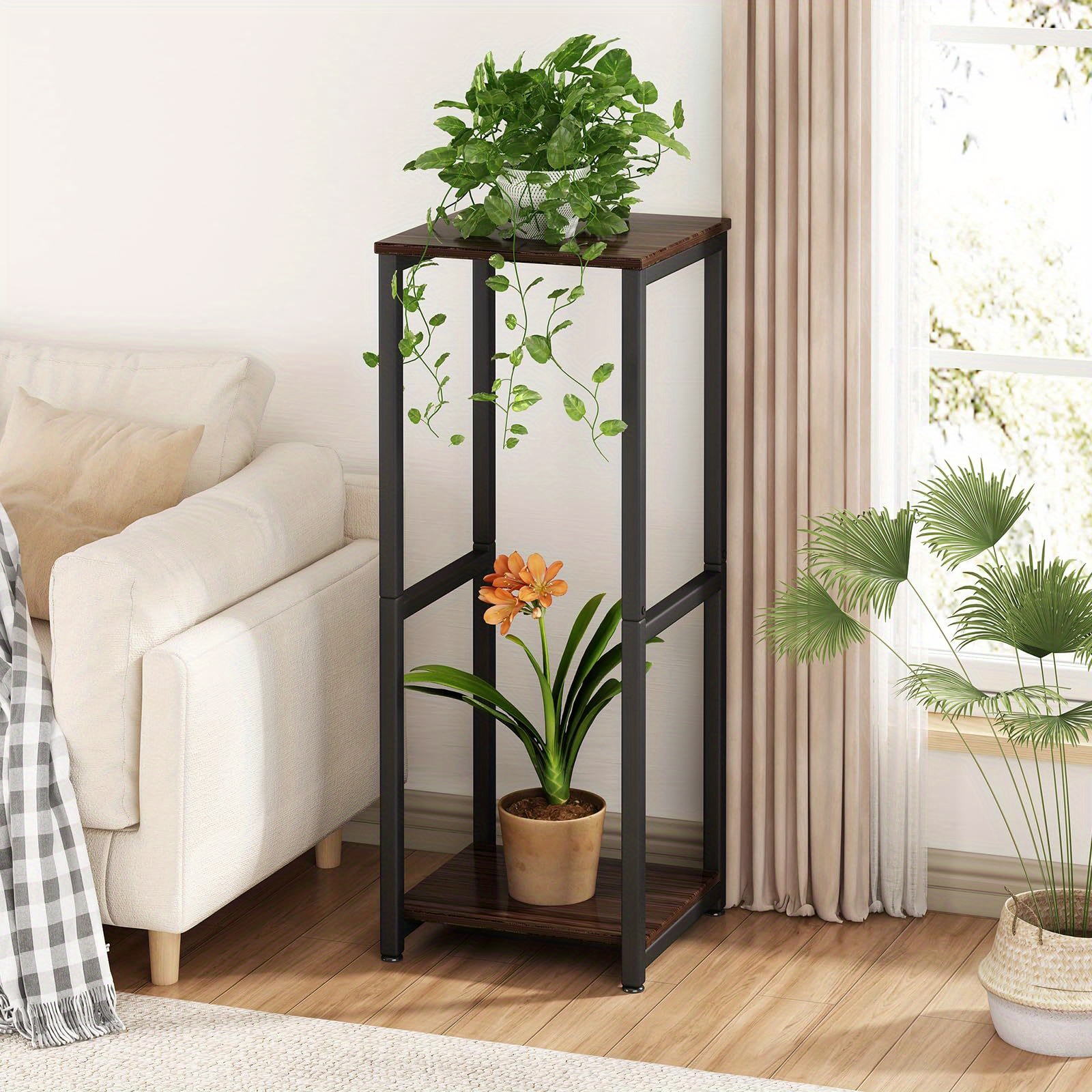 

Plant Stand Indoor Corner Tall 2 Tier Metal Modern Flower Storage Plant Shelf Holder For Living Room Balcony Garden