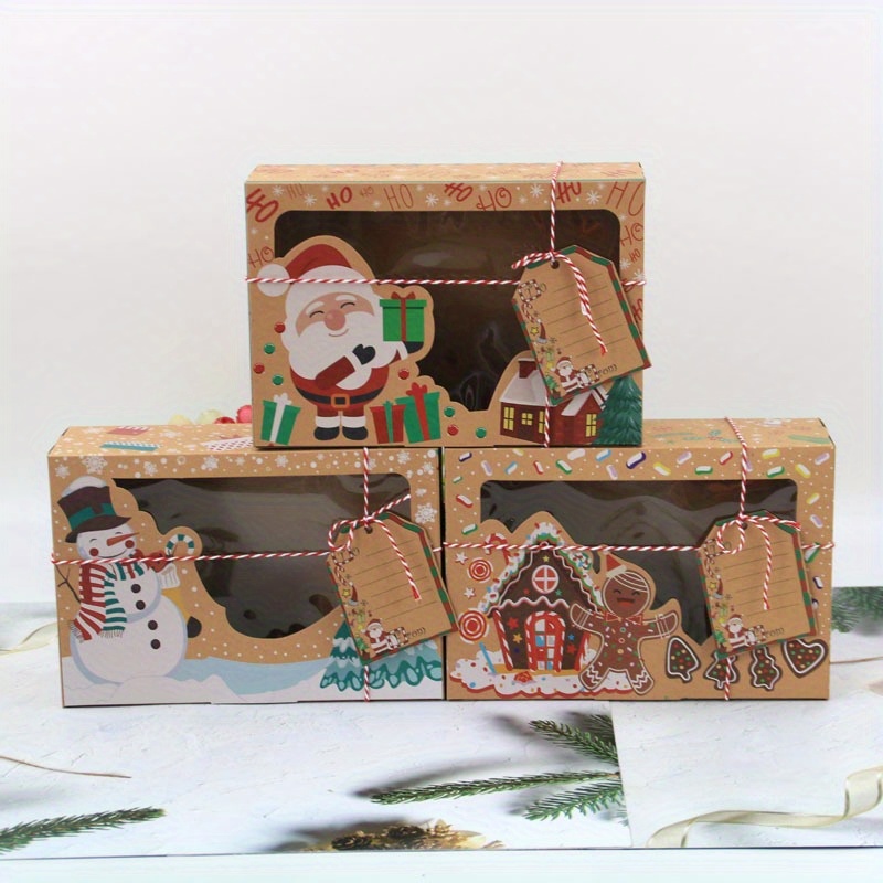 

Nine-piece European Kraft Paper Biscuit Boxes With Pvc Windows - Christmas Gingerbread Or Travel Snacks