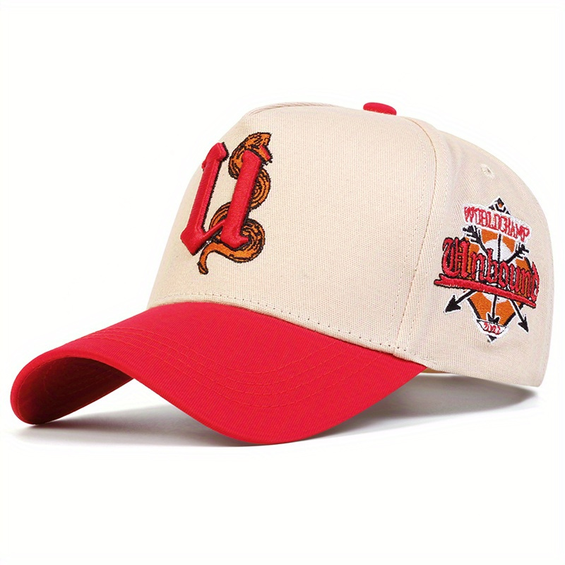 TEMU Adjustable Men's Baseball With Snake & Rose Embroidery - Lightweight Polyester, Sun-protective Casual Hat For Travel And Beach