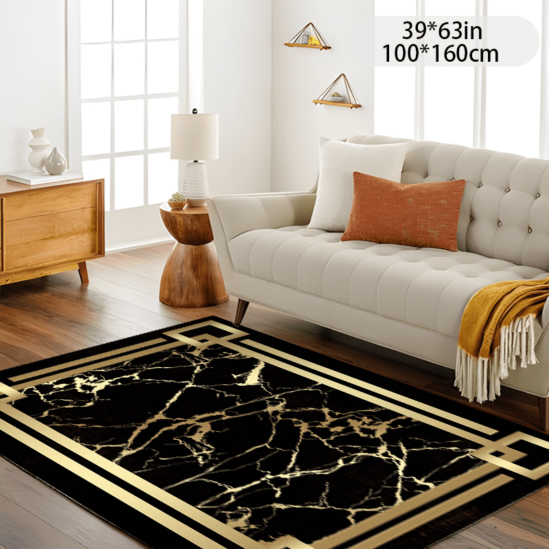 

Luxurious Black & Golden Abstract Art Rug - Non-slip, Machine Washable, Polyester Fiber, Multiple Sizes For Indoor & Outdoor Use - Living Room, Bedroom, Office, Kitchen, And More