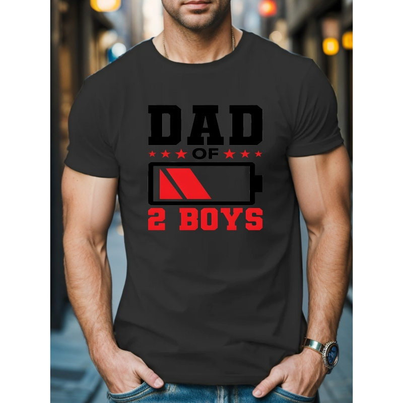 

Dad Of 2 Boys Print Tee Shirt, Tees For Men, Casual Short Sleeve T-shirt For Summer