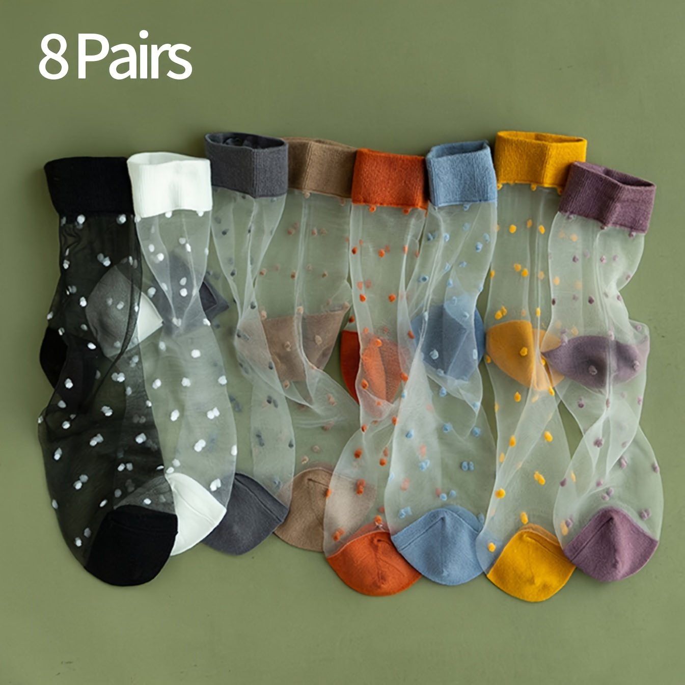 

8/10 Pairs Women's Breathable Mid-calf Socks - Charming Polka Dot Jacquard & Contrast Mesh, Comforta Fit For Daily Wear & Fashion Outfits