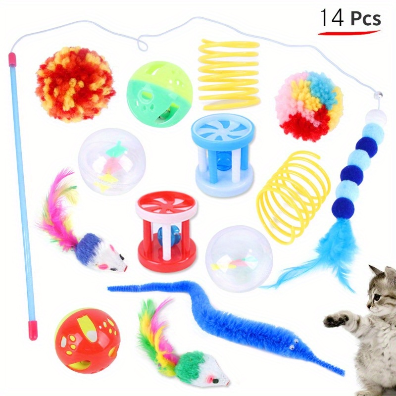 

14pcs New Pet Cat Toy Set Cat Toys Cat Teasing Stick Mouse Supplies Various Combinations [some Accessories Color Random]