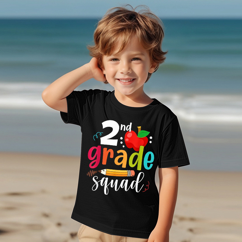 

Cute Cartoon 2nd Grade Print T-shirt- Engaging Visuals, Casual Short Sleeve T-shirts For Boys - Cool, Lightweight And Comfy Summer Clothes!