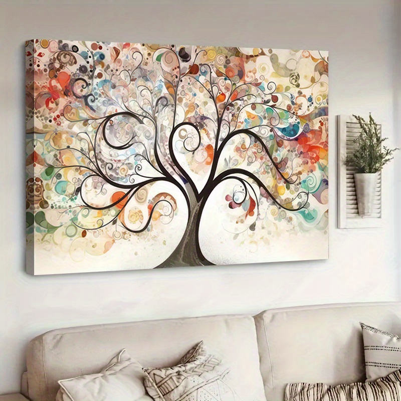 

1pc Framed Tree Of Life Canvas Poster Abstract Wall Art Scandinavian Posters Prints Modern Colorful Landscape Picture For Living Room Bedroom Office Wall Decor Festival Gift For Her/him Ready To Hang