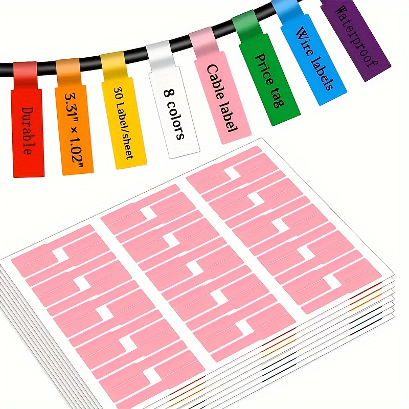 

240-pack Cable Labels - Self-adhesive, Waterproof & Writable, Printable For Laser Printers, Assorted Colors, Versatile Electronic Wire Markers, 8 Sheets