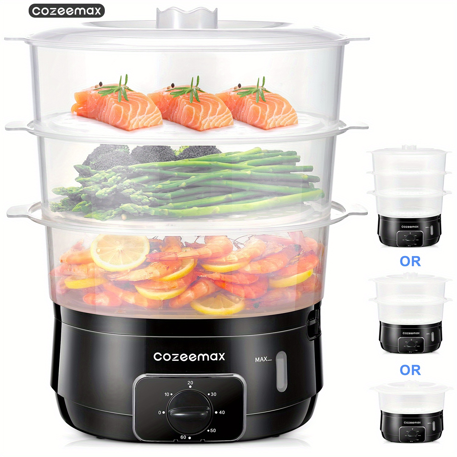 

Cozeemax 3 Tier For Cooking, 13.7qt Vegetable Steamer For Fast Simultaneous Cooking, Veggie Steamer, Food Steam Cooker, 60 Minute Timer, Bpa Free Baskets, 800w(white)