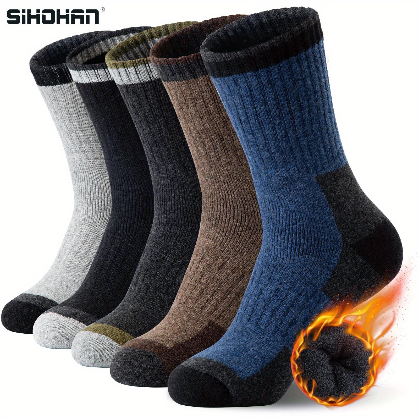 

5 Pairs Men's Wool Socks Wool Hiking Socks Soft Warm Winter Casual Crew Moisture-wicking Socks For Indoors Outdoors