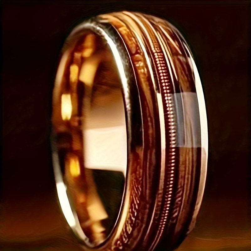 

Men's Fashionable High-quality Tungsten Steel Inlaid Wood Grain Guitar String Ring - Unique 3 String Patterns - Fashionable Daily Accessories - Perfect Casual Jewelry Gift