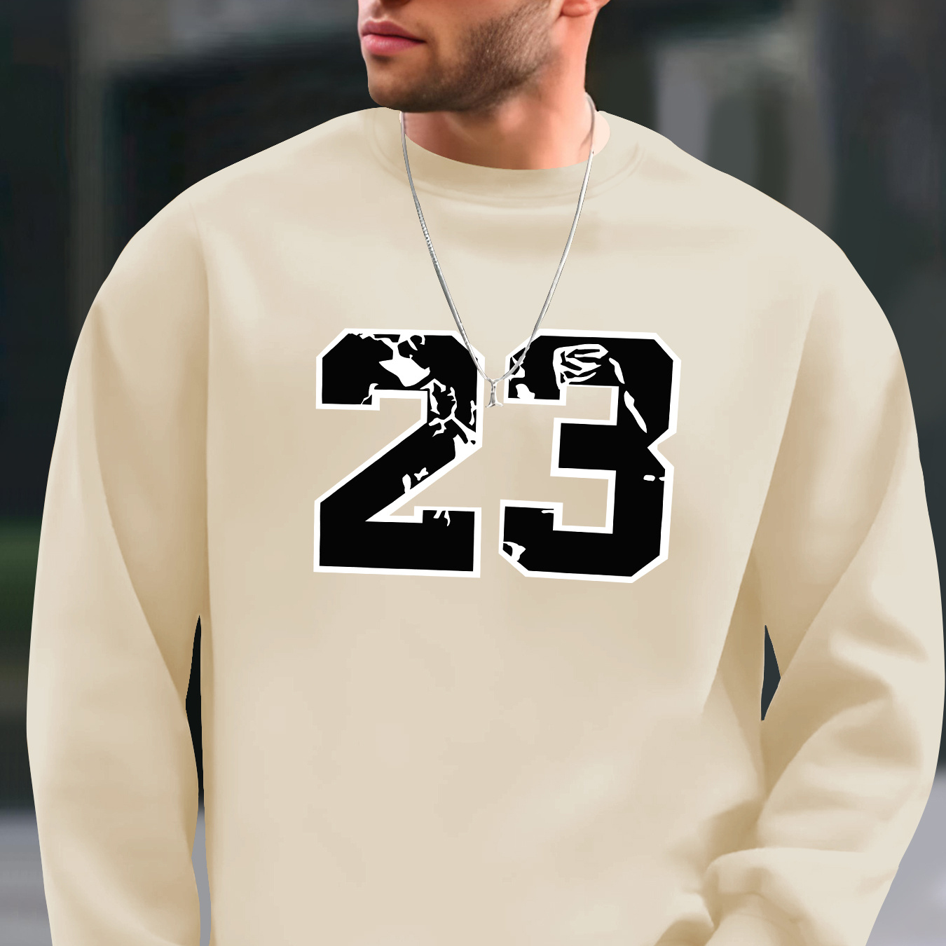 

Men's Casual Long Sleeve Crew Neck Sweatshirt, Fashionable Sportswear Pullover, Versatile Streetwear Top With Number 23 Print