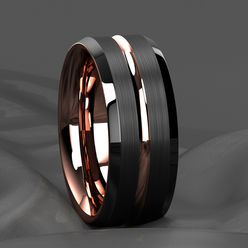 

1pc Elegant Brushed Rose Golden Stainless Steel Men's Ring - Durable Wedding Band, Stylish Engagement Accessory, Fashion Style