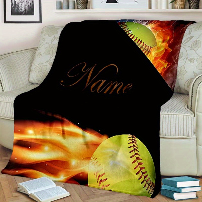 

Personalized Softball Pattern Blanket - Custom Name, Cozy & For Travel, Sofa, Or Home Decor - Perfect Gift For Birthdays &