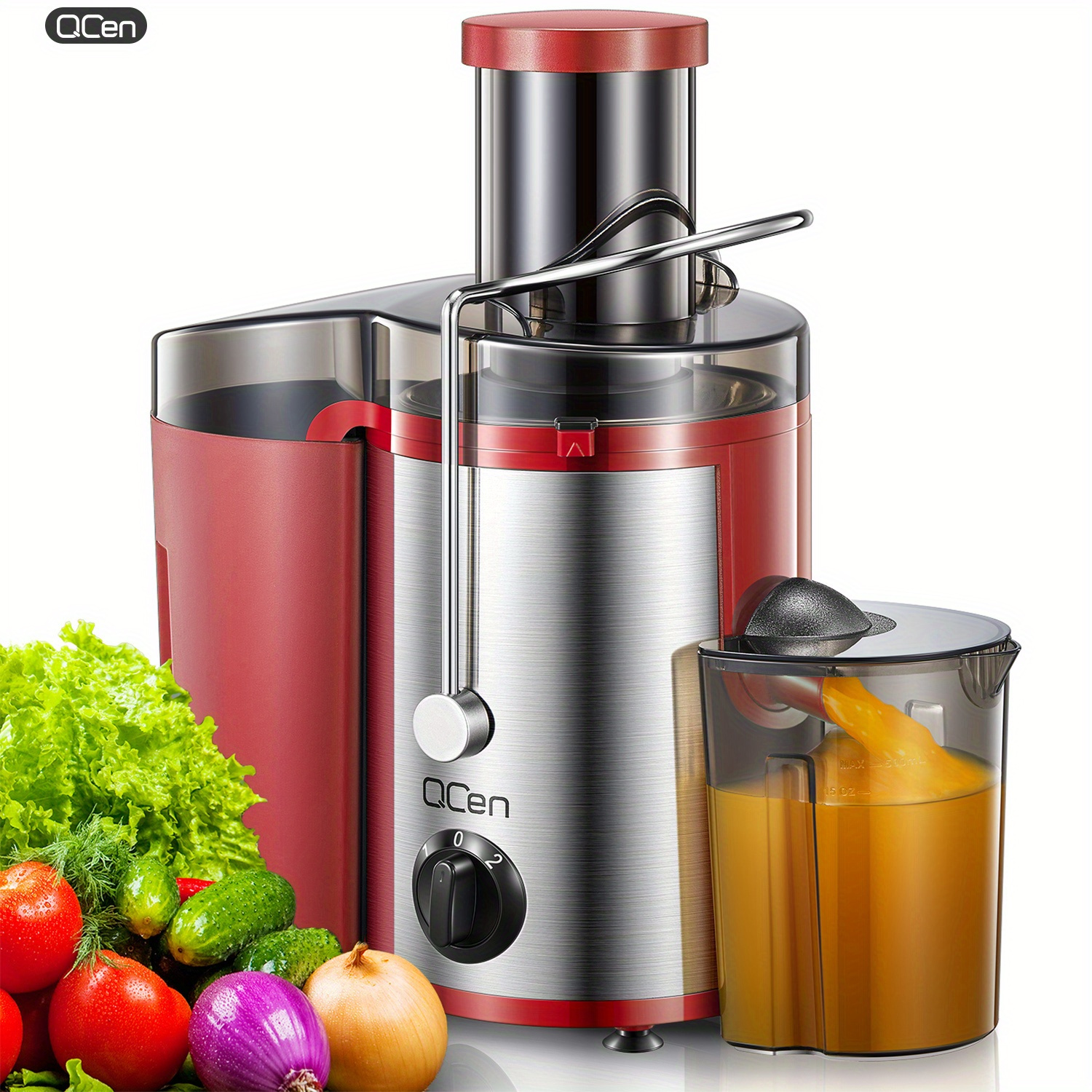 

Qcen Juicer Machine, 500w Centrifugal Juicer Extractor With Wide Mouth Feed Chute For Fruit Vegetable, Easy To Clean, Stainless Steel, Bpa-free