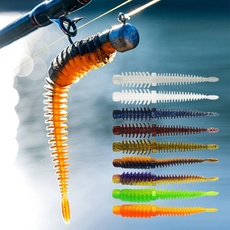 

8pcs Avlcoaky Soft Silicone Worm Baits, "/2g, Threaded Pin Tail Lures In Vibrant Colors -, Ideal For Freshwater & Saltwater Fishing, Fishing