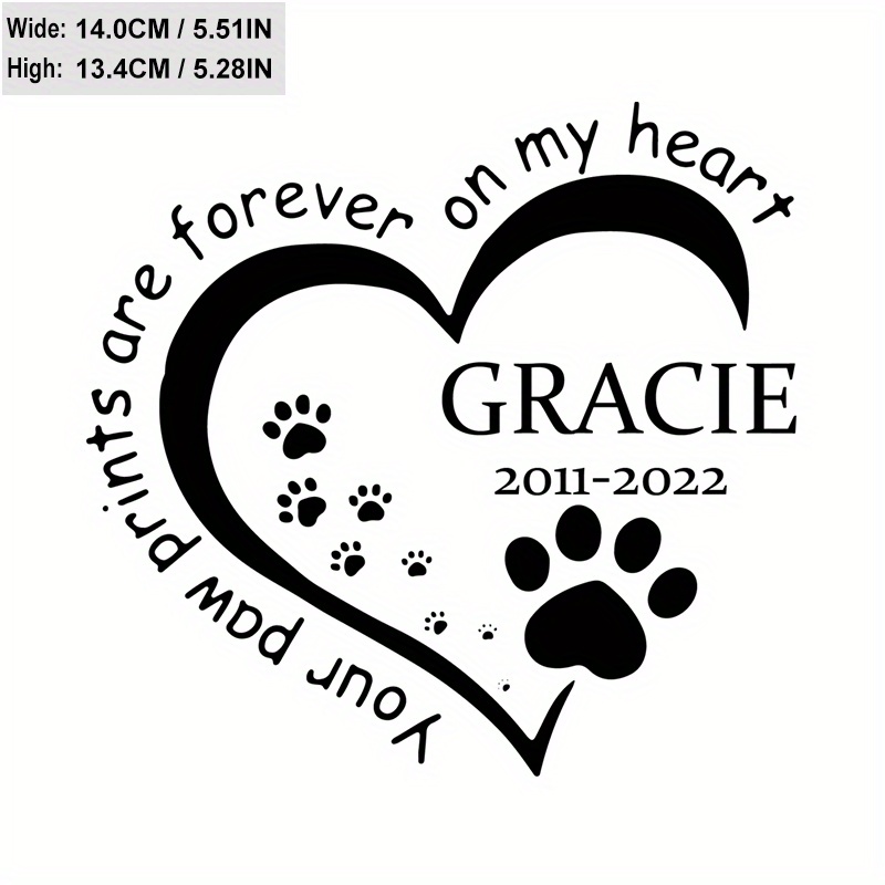 

Custom Pet Paw Print Car Decal - Personalized Vinyl Sticker For Dogs & Cats, "your Paw Prints Are Forever On My Heart", Durable Pvc Material, 6-inch Paw Print Car Accessories Dog Vinyl Stickers