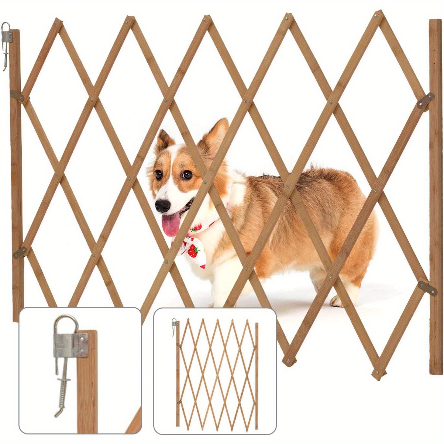Image of Extendable Dog Barrier, Adjustable Stair Gate, Wooden Dog Fence For Garden, 60-108cm