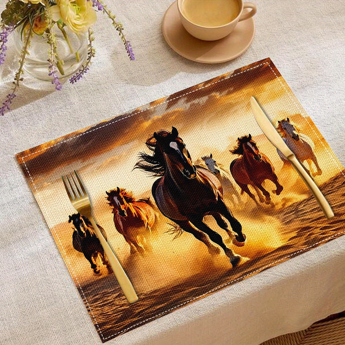 

2pcs/4pcs/creative Personality Horse, Placemat Anti-oil Fashion Western Food Decoration Kitchen Table Plate Bowl Mat Teacup Mat