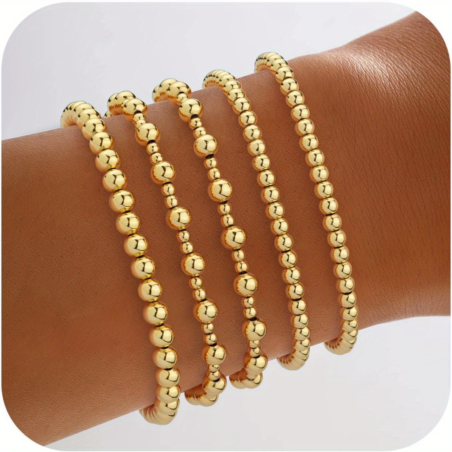 

Gold Bracelets For Women Plated Stretch Beaded Bracelets Stackable Bead Ball Bracelet For Women Trendy Gift