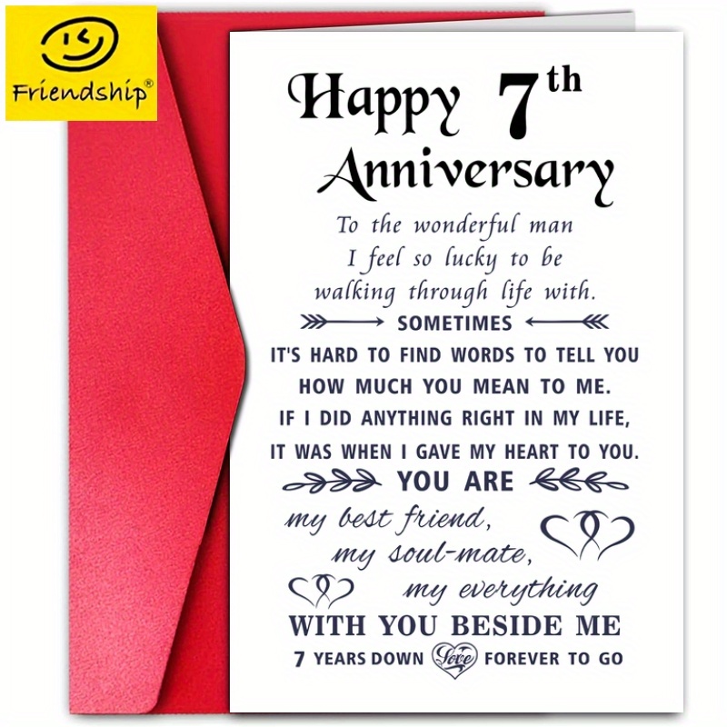 

7th Anniversary Greeting Card For Husband - Multipurpose Congratulations, Get Well, Good Luck, Thank You Card For Anyone - 1pc Unique Small Business Gift Item