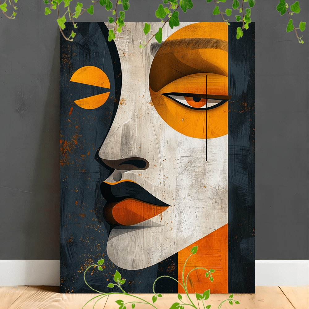 

1pc Wooden Framed Canvas Painting Abstract Face, Geometric Shapes, Bold Lines, Muted Colors, Expressive Eyes, Modern Art, Minimalist Design, Stylized Features.(1)