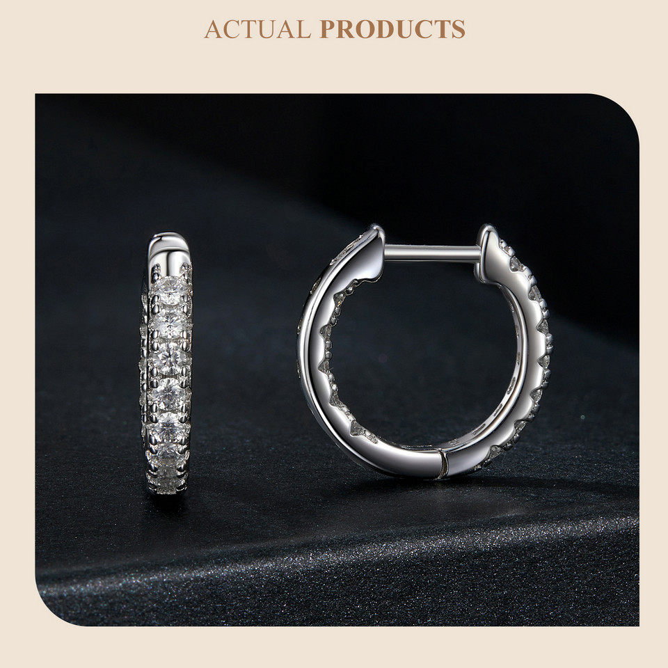 elegant 925 sterling silver hoop earrings with moissanite stones platinum plated luxury ear cuffs 2g weight   wedding banquet   ideal gift for valentines day details 5