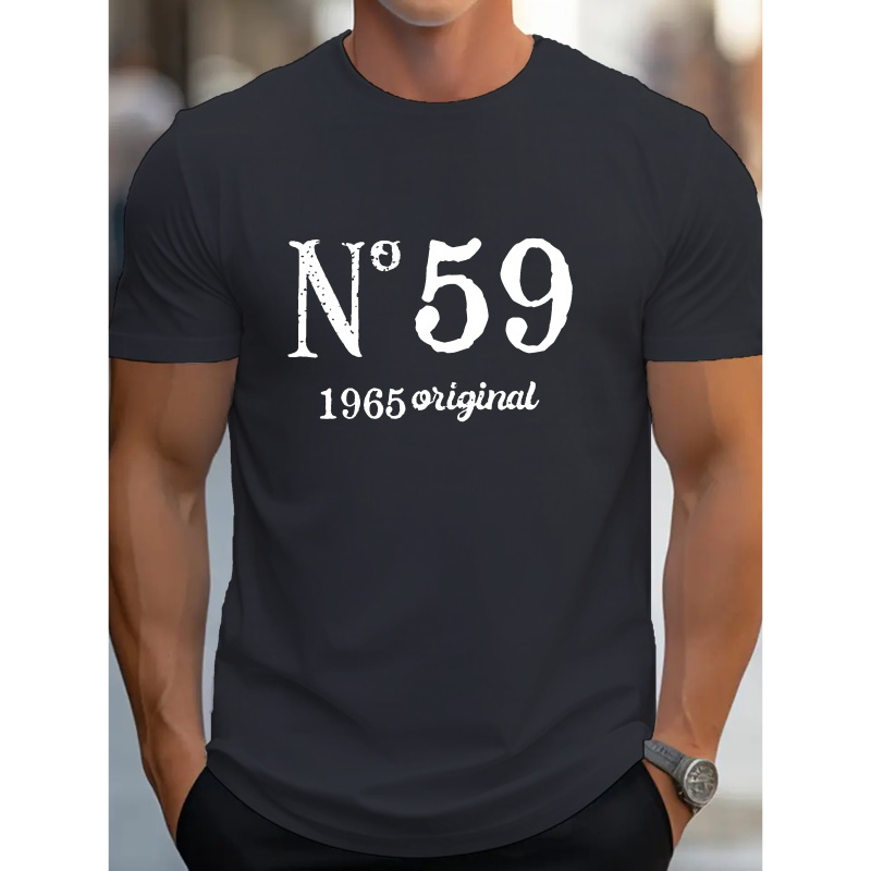 

No 59 1965 Original Print Men's Summer Casual Short Sleeve T-shirt, Round Neck, Comfy And Simple Fit, Versatile Outdoor Top For Daily Wear
